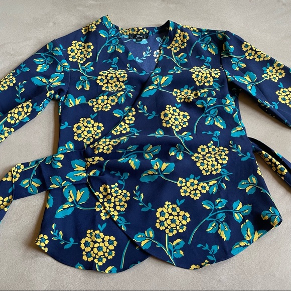 J Crew Floral Wrap Blouse - Navy and Gold, Size XSP - Picture 6 of 10
